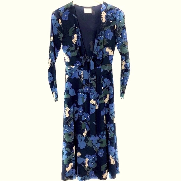 WILFRED Aritzia Floral Aubagne Cut Out Tie Front Dress Black w/ Cream Blue - Picture 6 of 14